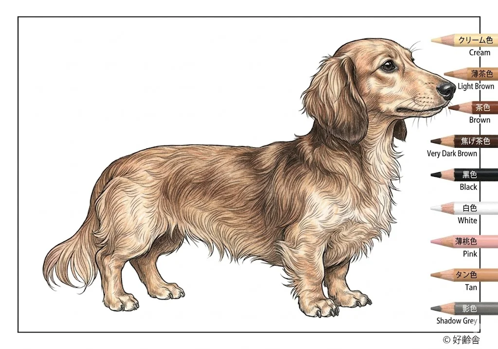 カニンヘンダックスフンド（完成見本） ｜ 高齢者（g3b3）向け無料塗り絵